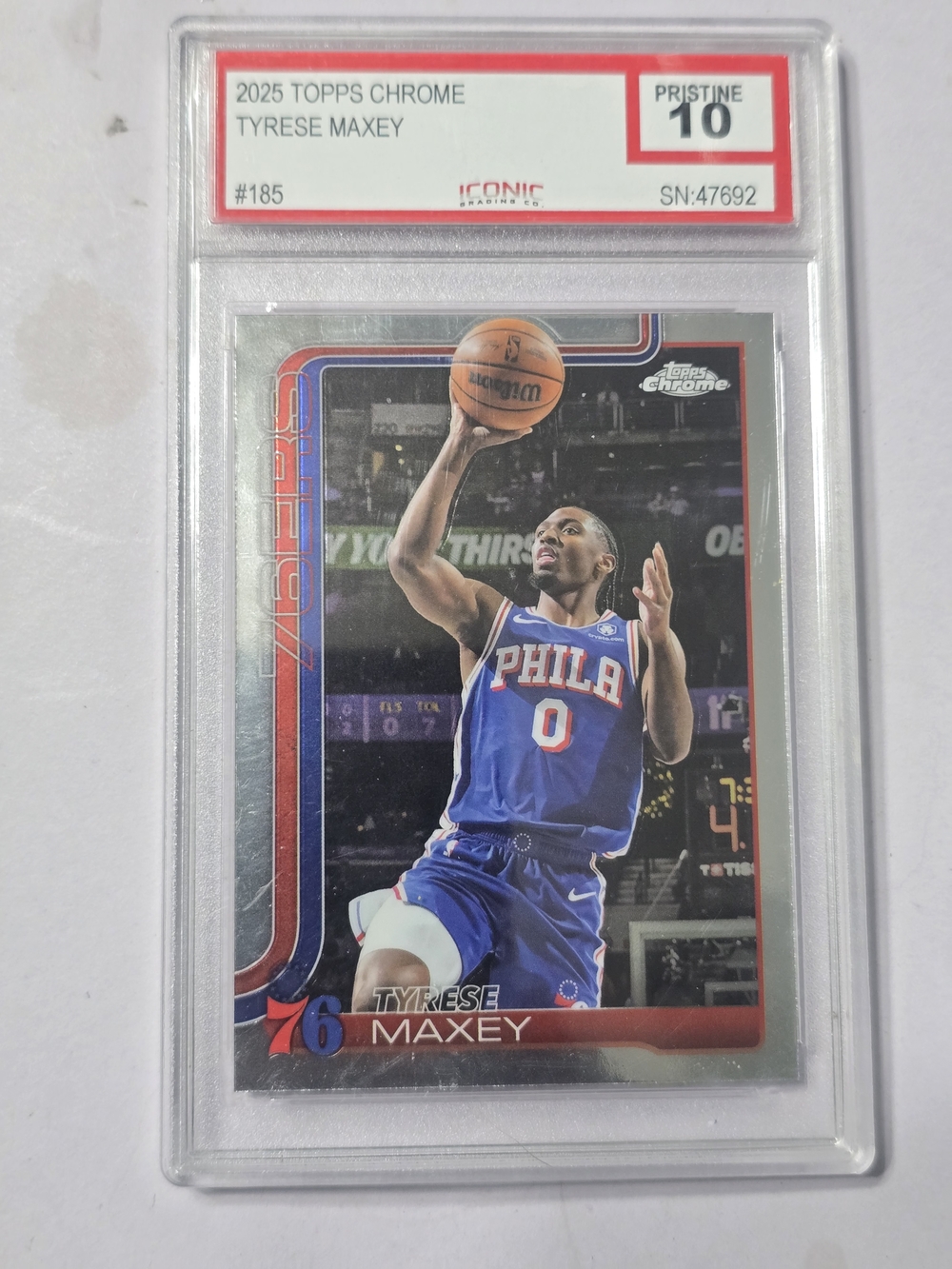 GEM MINT 10 Tyrese Maxey 2025 Topps Chrome Refractor (Philadelphia 76ers)